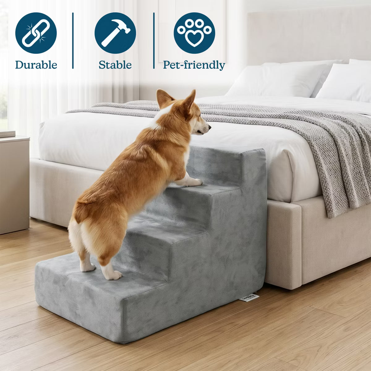 4-Step Stairs for Dogs and Cats - High-Density Foam