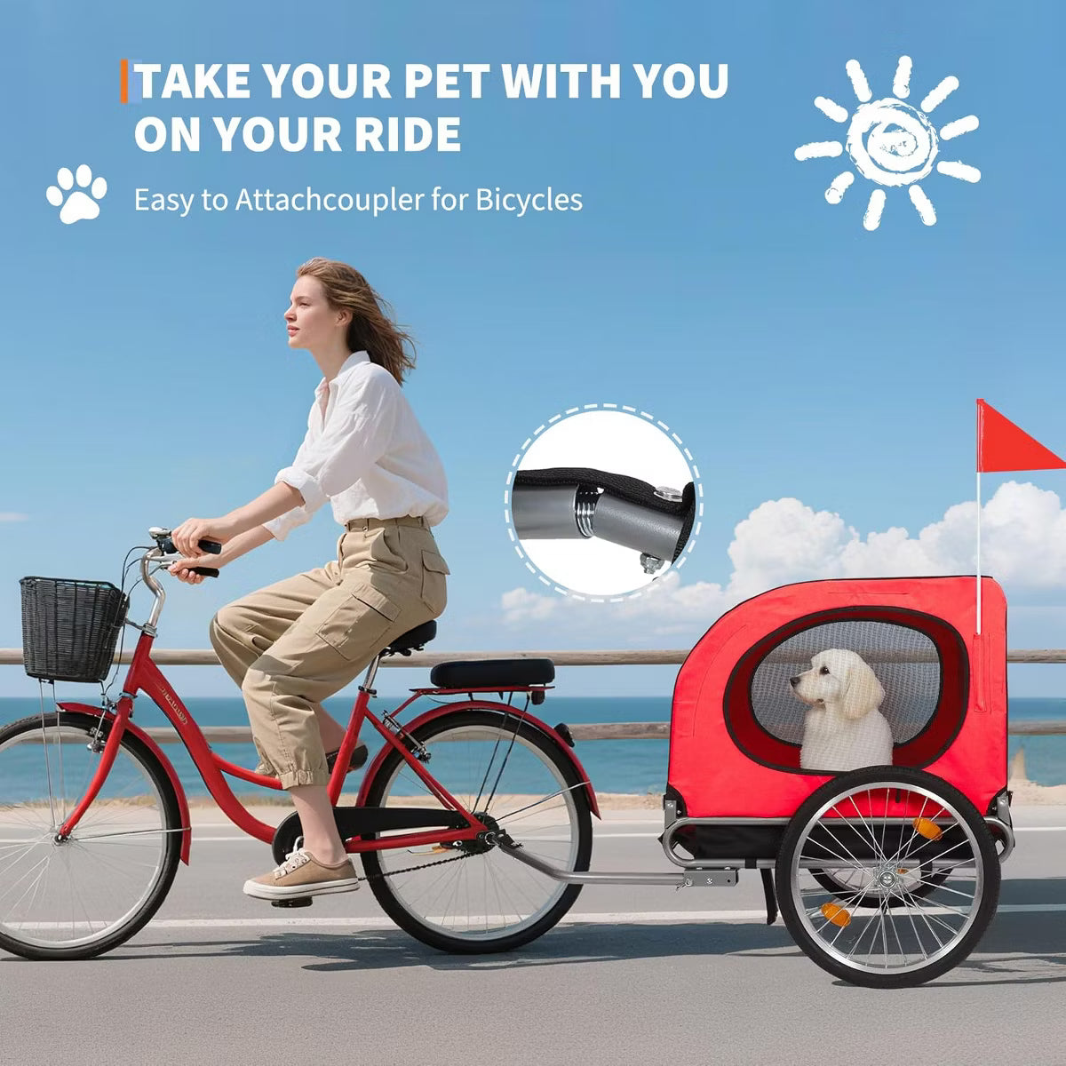 Dog Bike Trailer for Medium & Large Dogs - 2 in 1 Convertible Jogger Stroller with Universal Hitch