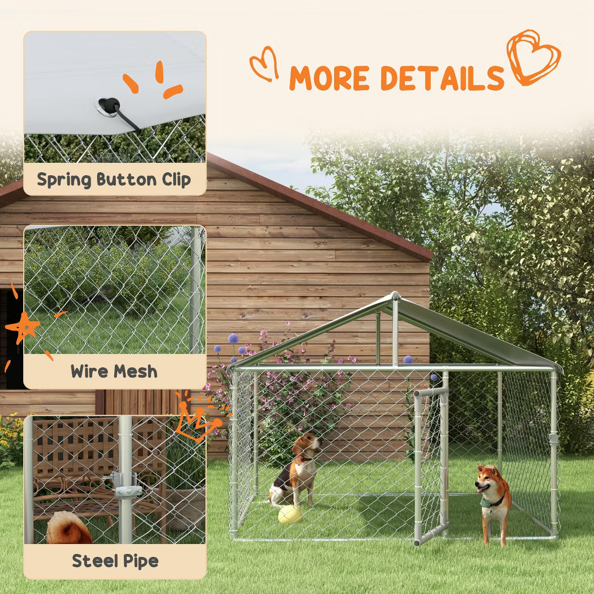 Outdoor Dog Kennel, Heavy Duty Dog Run with Waterproof Cover