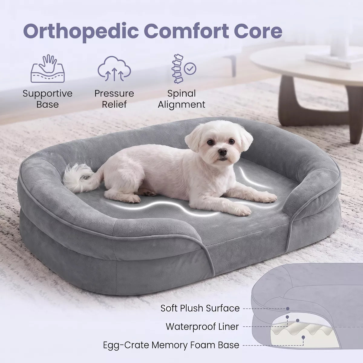 Orthopedic Dog Sofa Bed with Egg Crate Foam and Washable Flannelette Fabric Cover, 29.9 x 20.1 x 7.1 inches,