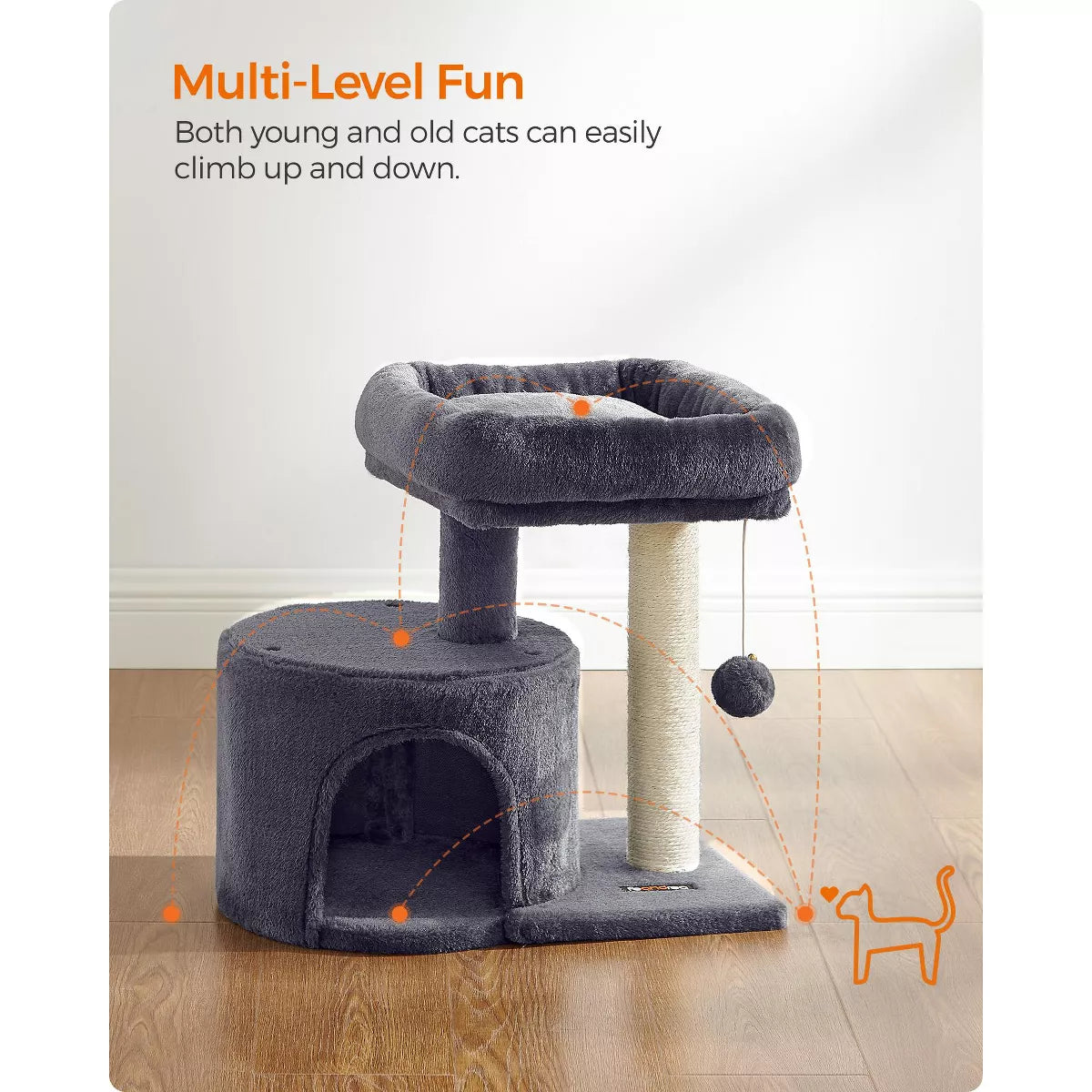 Cat Tree Tower with Sisal Scratching Post, Cat Condo with Padded Perch,