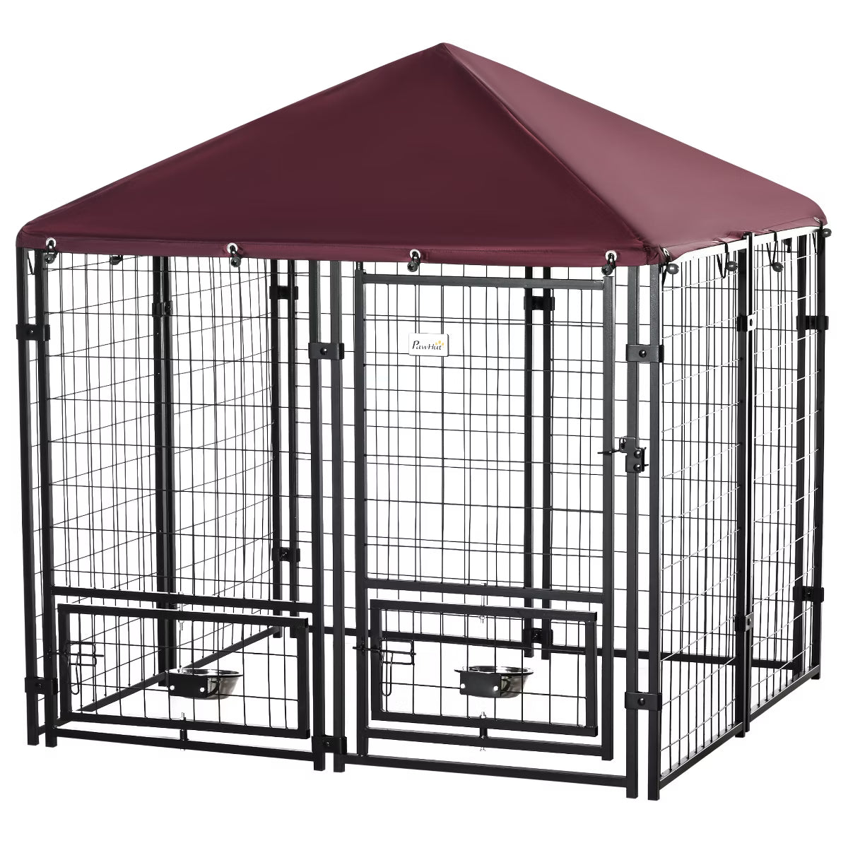 Outdoor Dog Kennel with Rotating Bowl Holders