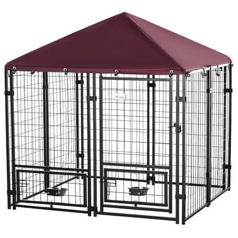 Outdoor Dog Kennel with Rotating Bowl Holders