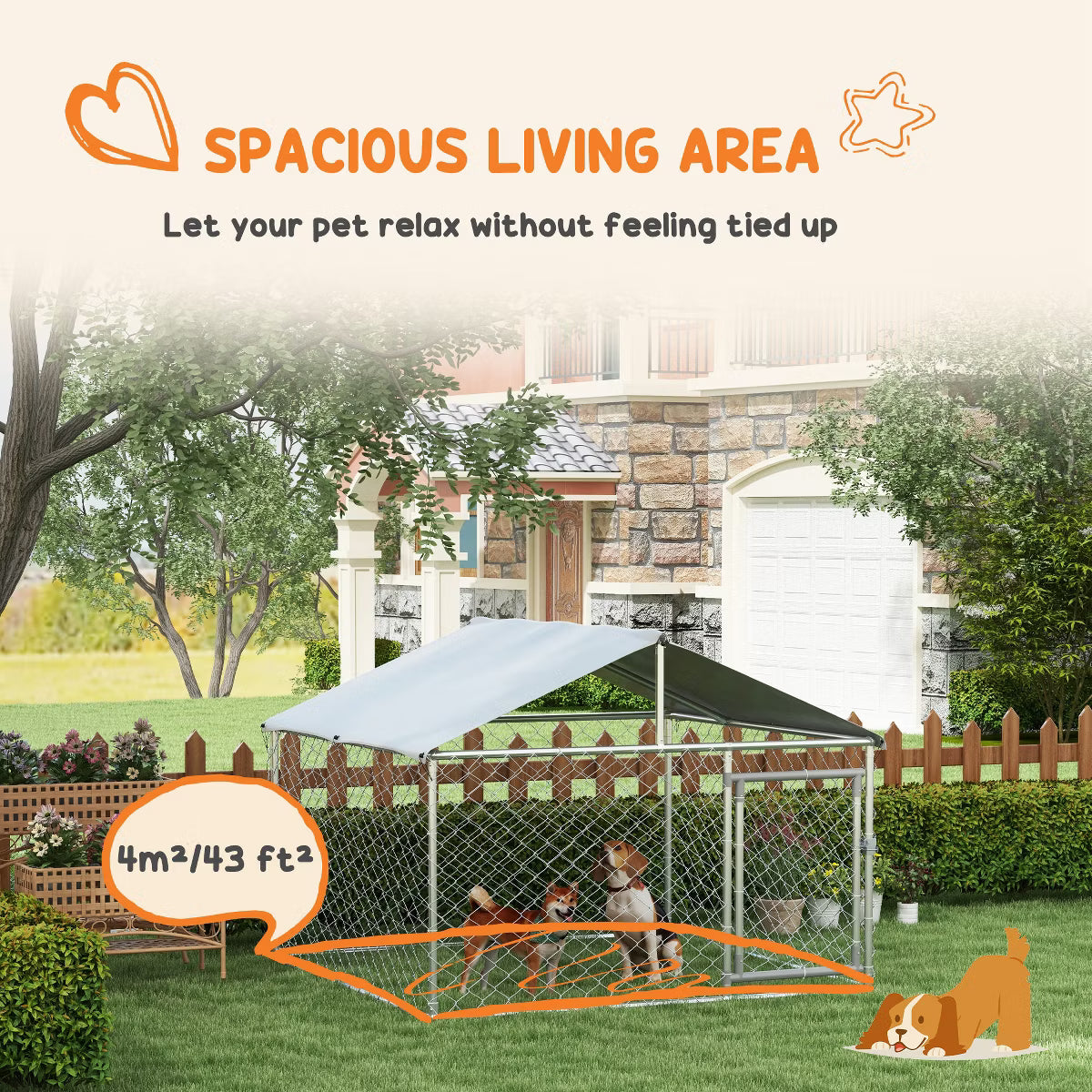 Outdoor Dog Kennel, Heavy Duty Dog Run with Waterproof Cover