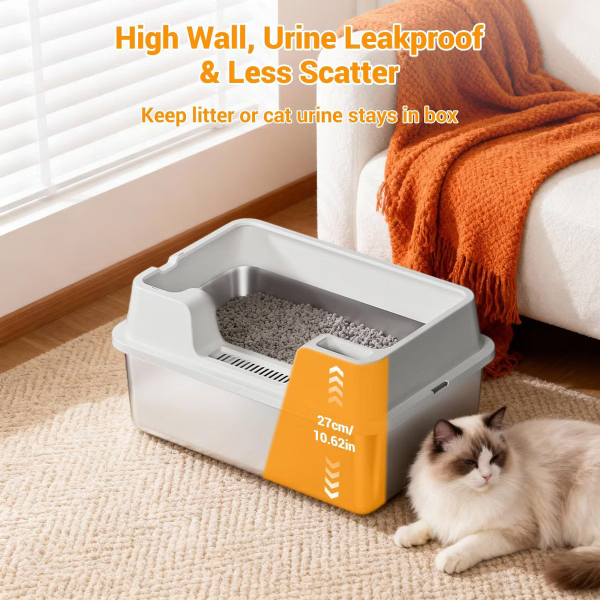 Jumbo Stainless Steel Cat Litter Box - High-Sided & Non-Stick,