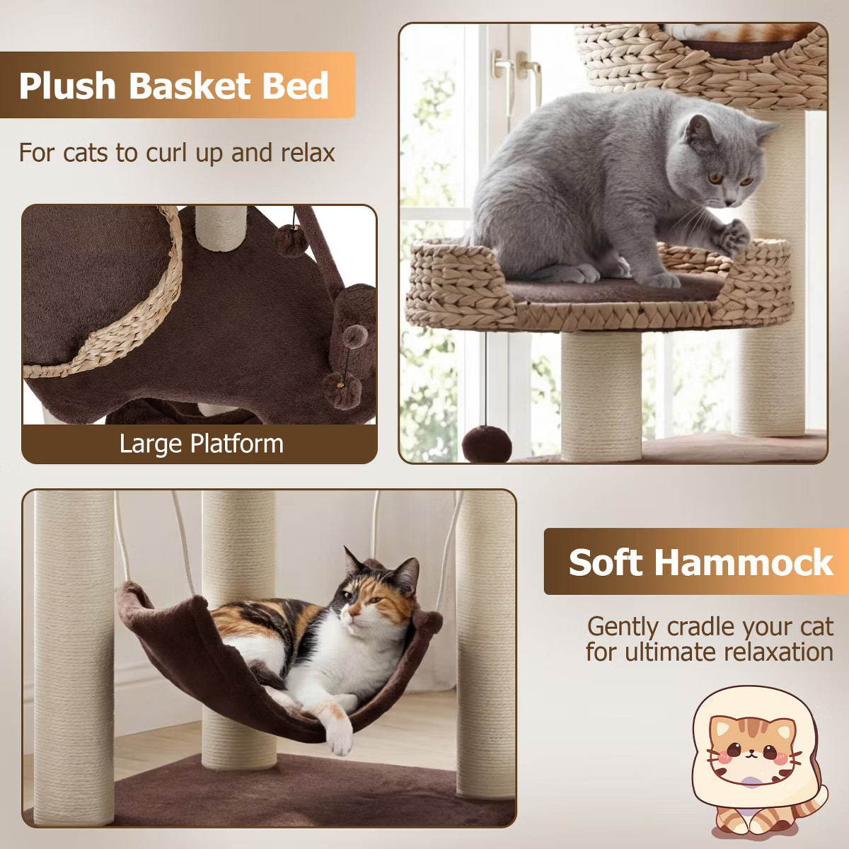 48'' Tall Cat Tree Tower Multi-Level Play Activity Center withCondo Hammock Cushion