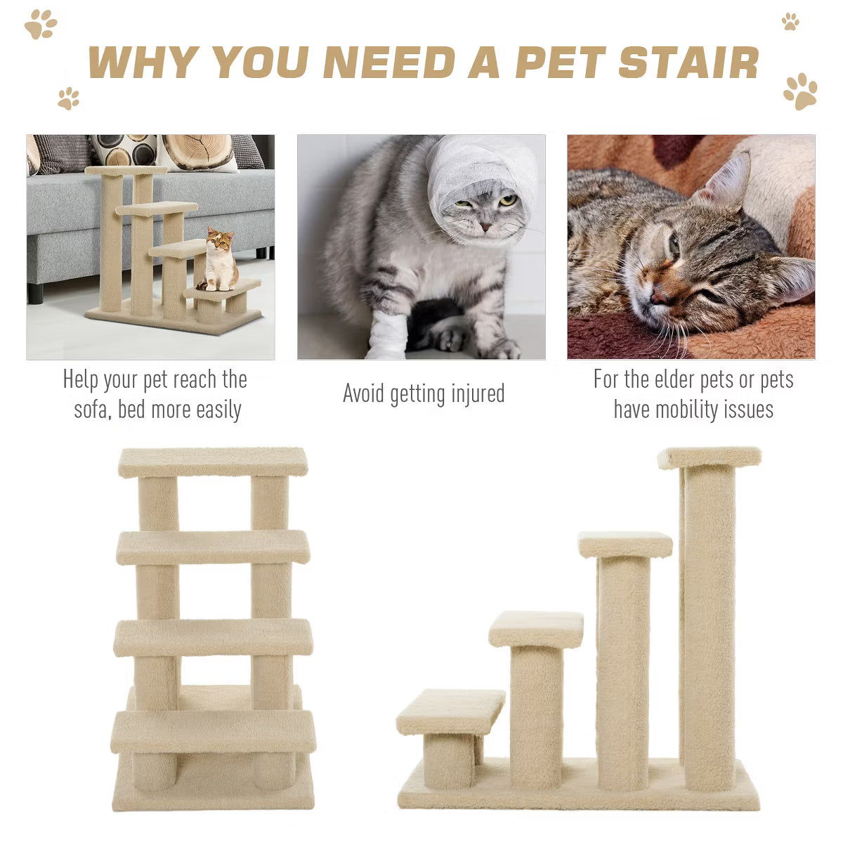 4-Step Multi-Level Carpeted Cat Scratching Post Pet Stairs,