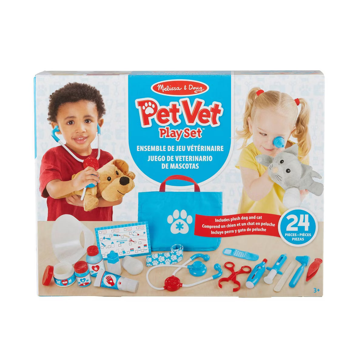 Examine and Treat Pet Vet Pretend Play Set With Plush Dog And Cat (24 Pcs)