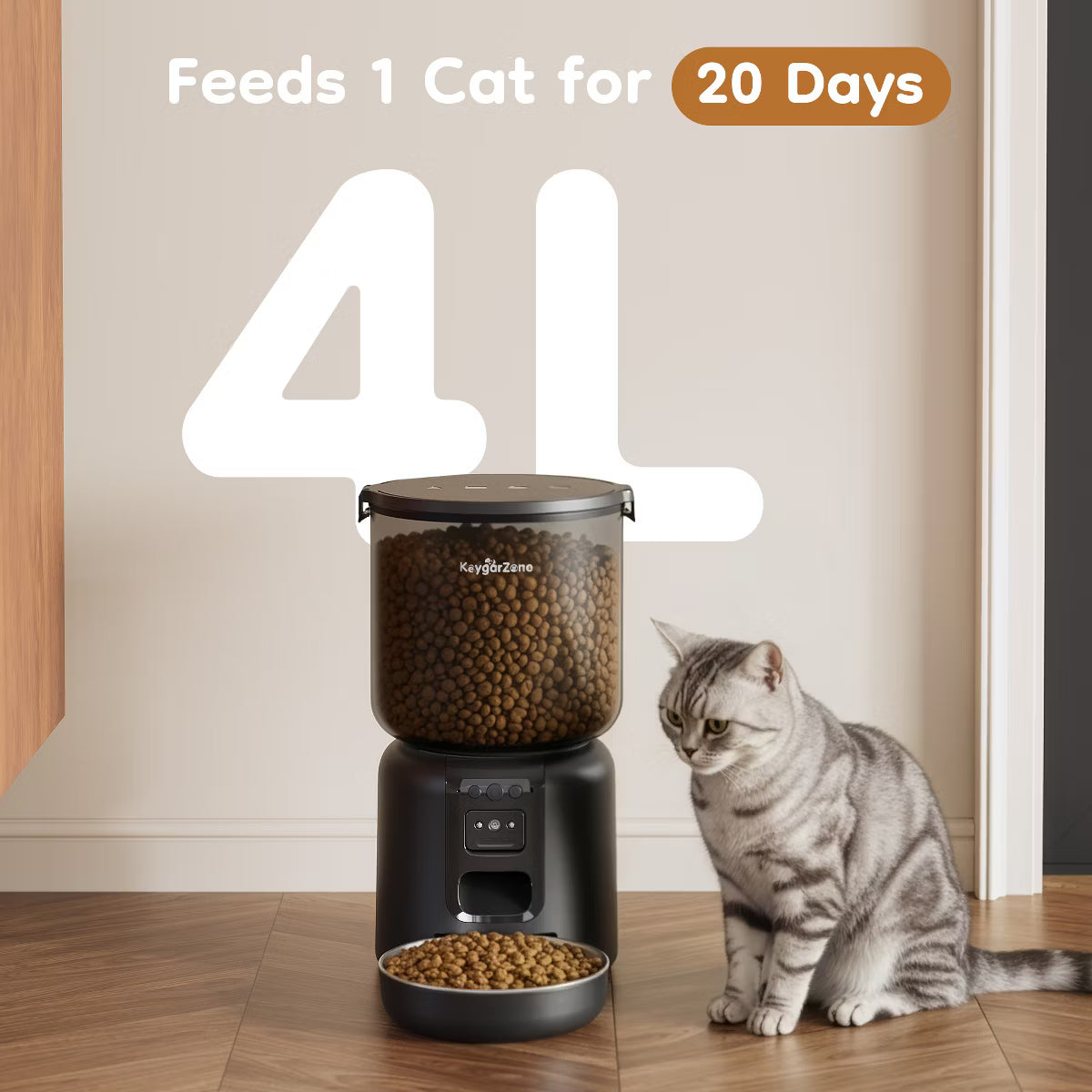 4L Automatic Pet Cat Feeder with Camera, WiFi,