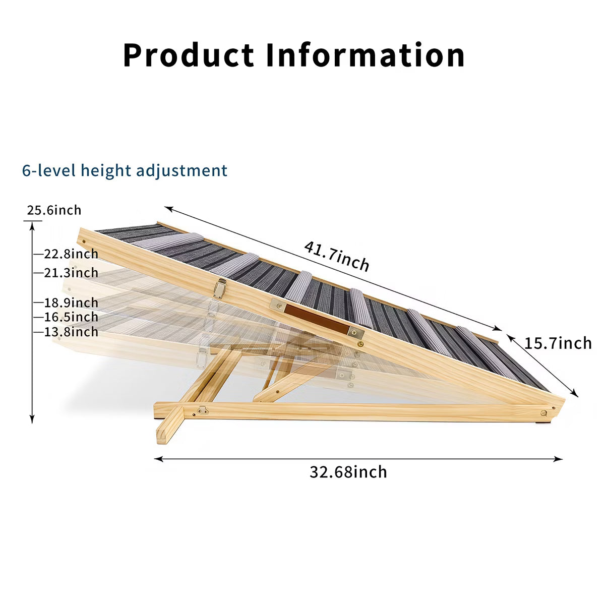 Arden 6 Adjustable Height Wood Dog Ramp with Non-Slip Pad,