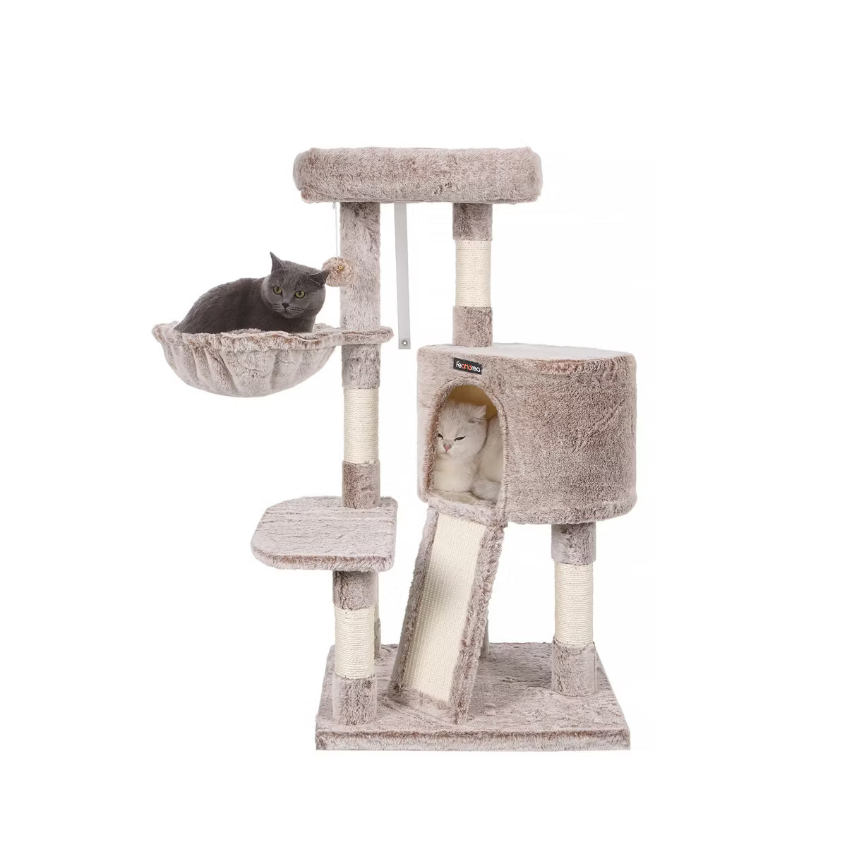 45.3-Inch Cat Tower with Scratching Ramp, Multi-Level Cat Condo with Spacious Cave & 2 Perches,