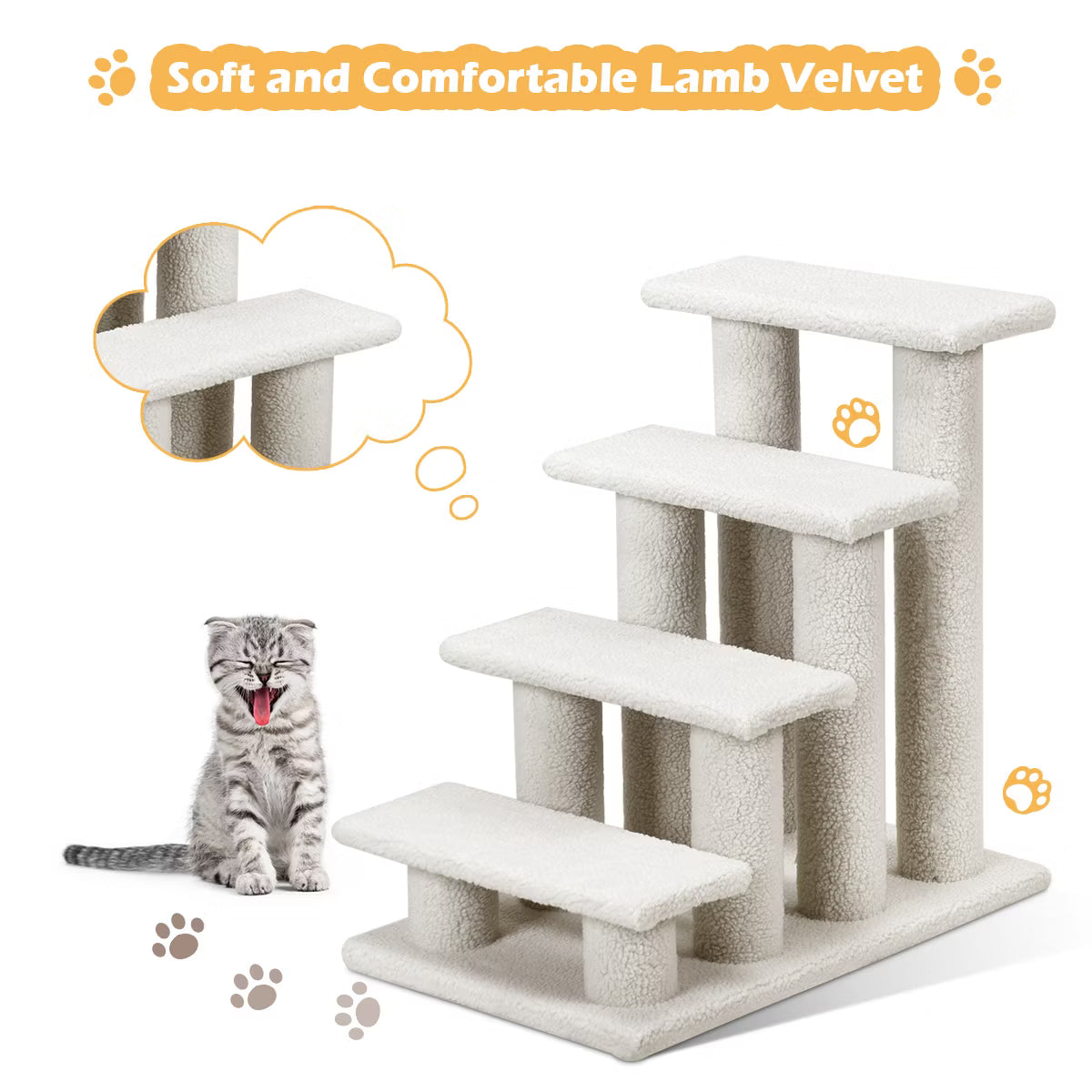 24''4-Step Pet Stairs Carpeted Ladder Ramp 8 Scratching Post Cat Tree Climber