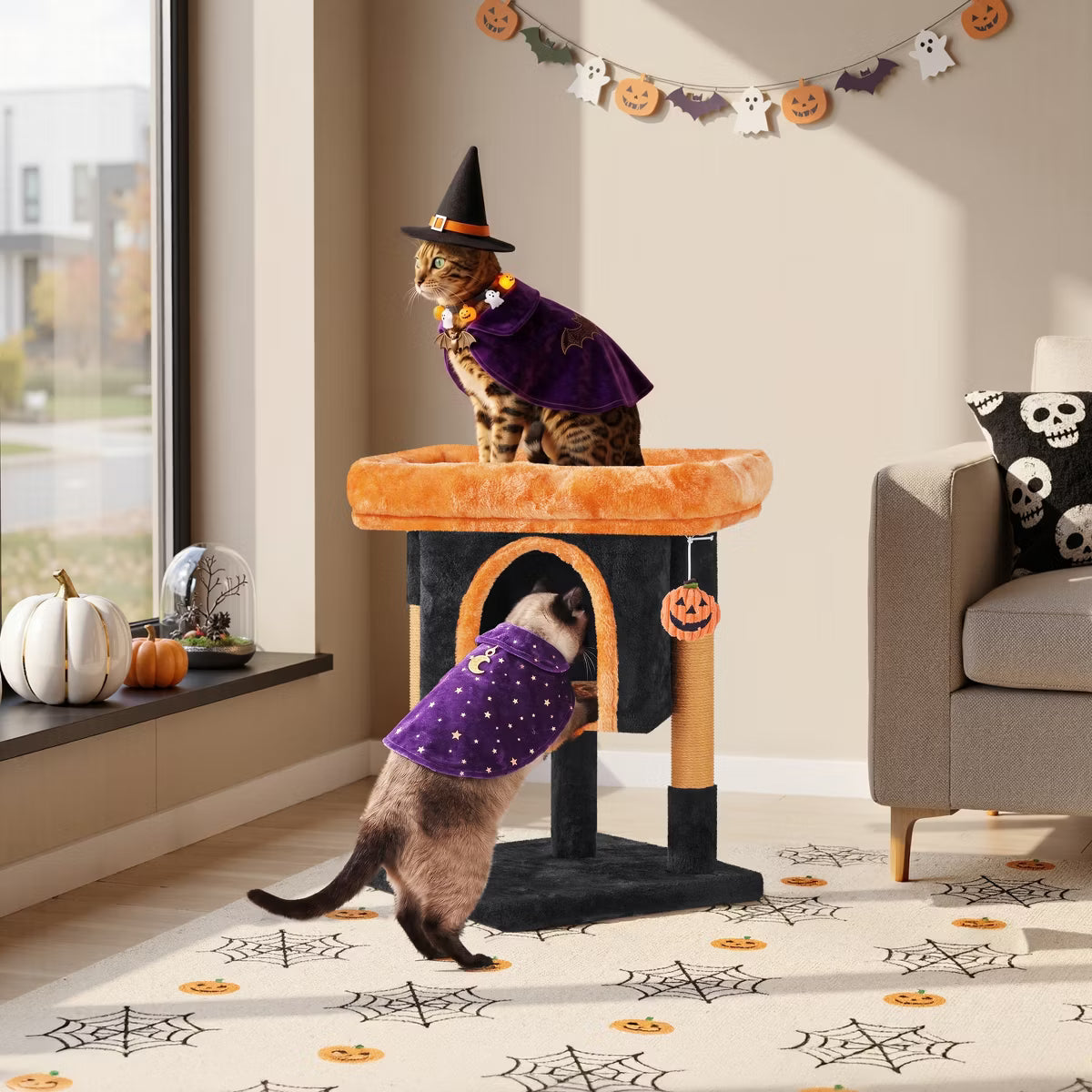 23.5IN Two-Level Small Cat Tree Condo with Plush Perch,