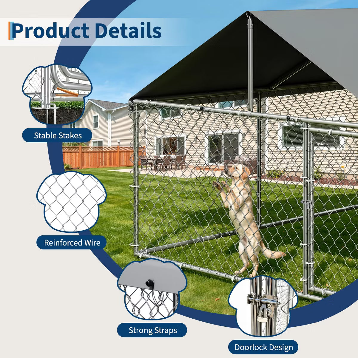 Outdoor Dog Kennel with Waterproof Cover & Lockable Door
