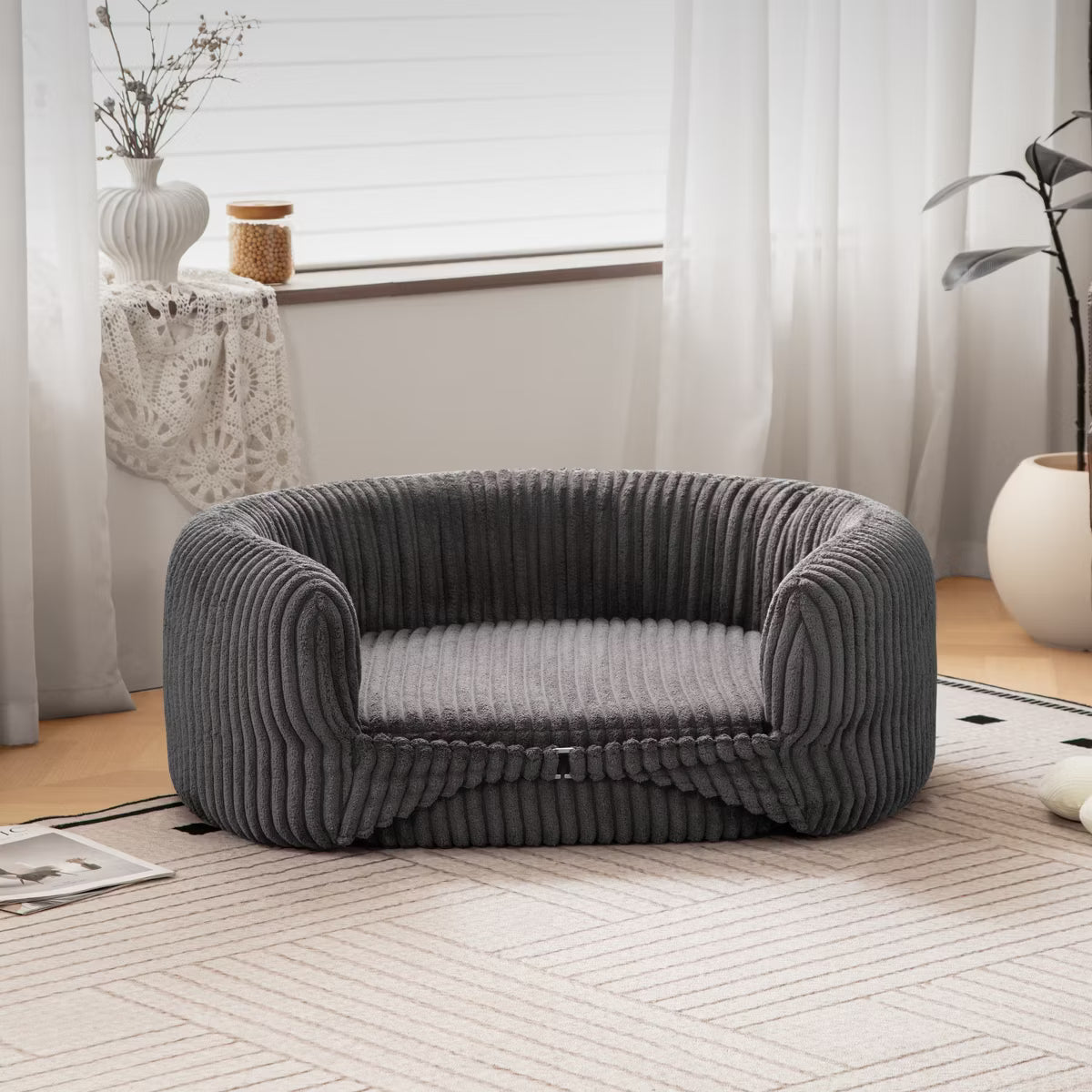 32.6" Orthopedic Corduroy Dog Couch Bed With High Backrest For Dogs Up To 70lbs