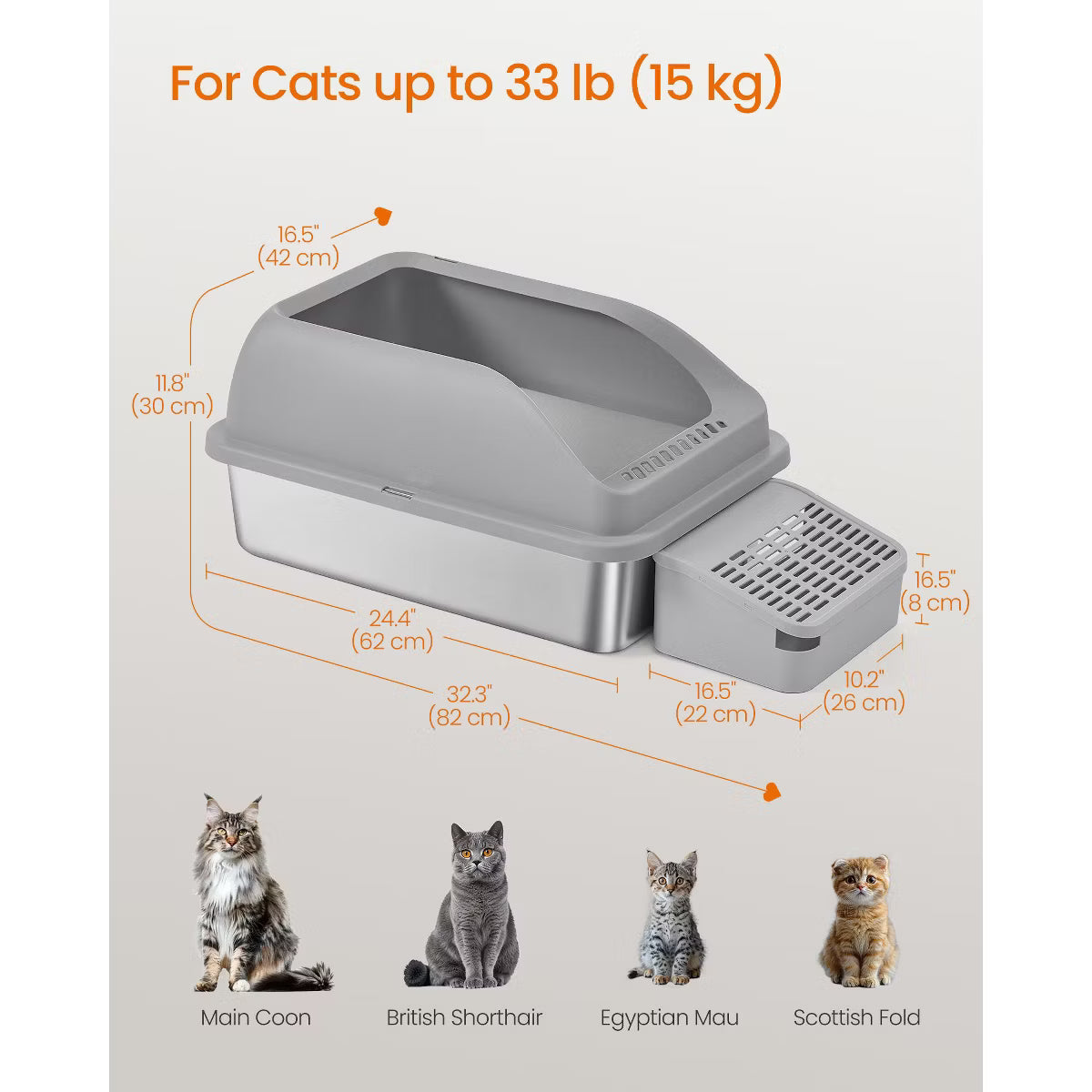 Stainless Steel Cat Litter Box with Open Top,