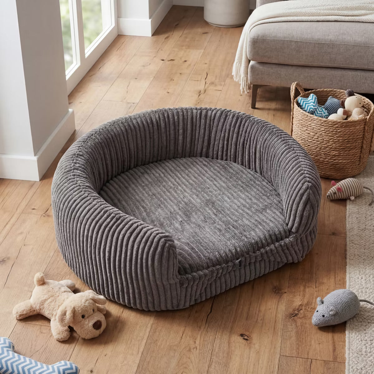Furniture Style Black Corduroy Elevated Dog Couch Bed For Dogs Up To 70 lbs,