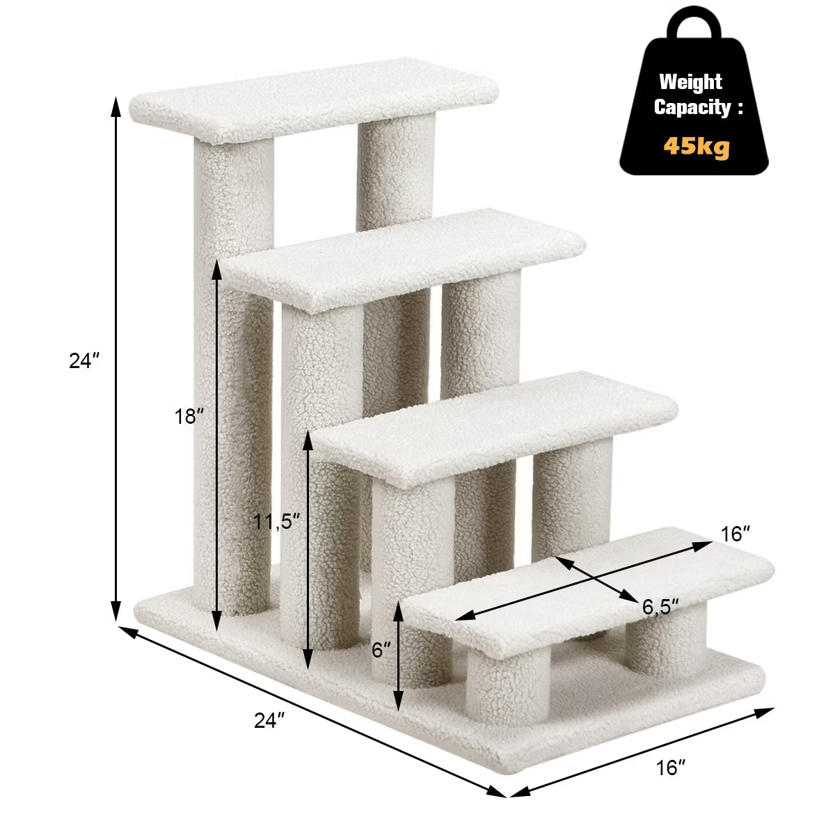 24''4-Step Pet Stairs Carpeted Ladder Ramp 8 Scratching Post Cat Tree Climber