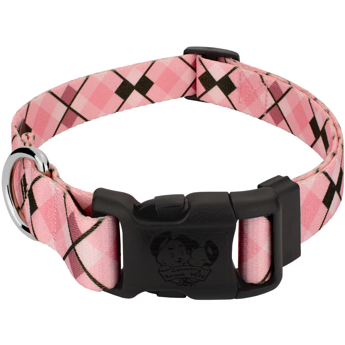 Pink and Brown Argyle Everyday Dog Collar Limited Edition Made in The U.S.A. (1/2 Inch, Extra Small)