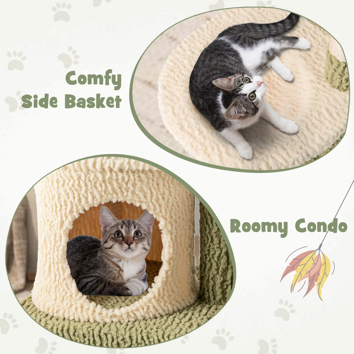 Cute Cat Tree Multi-Level Aesthetic Kitten Tower w/ Condo Indoor Cat Climbing Furniture Activity Center