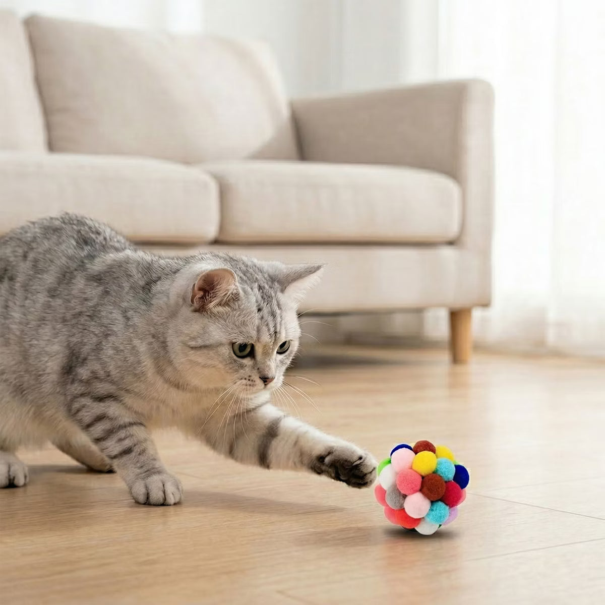 6 Pack Colorful Plush Cat Toy Balls