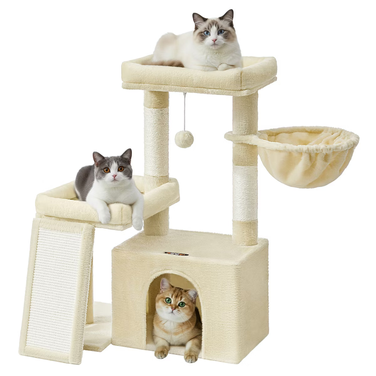 Cat Tower Condo with Scratching Posts and Ramp, 2 Large Perches