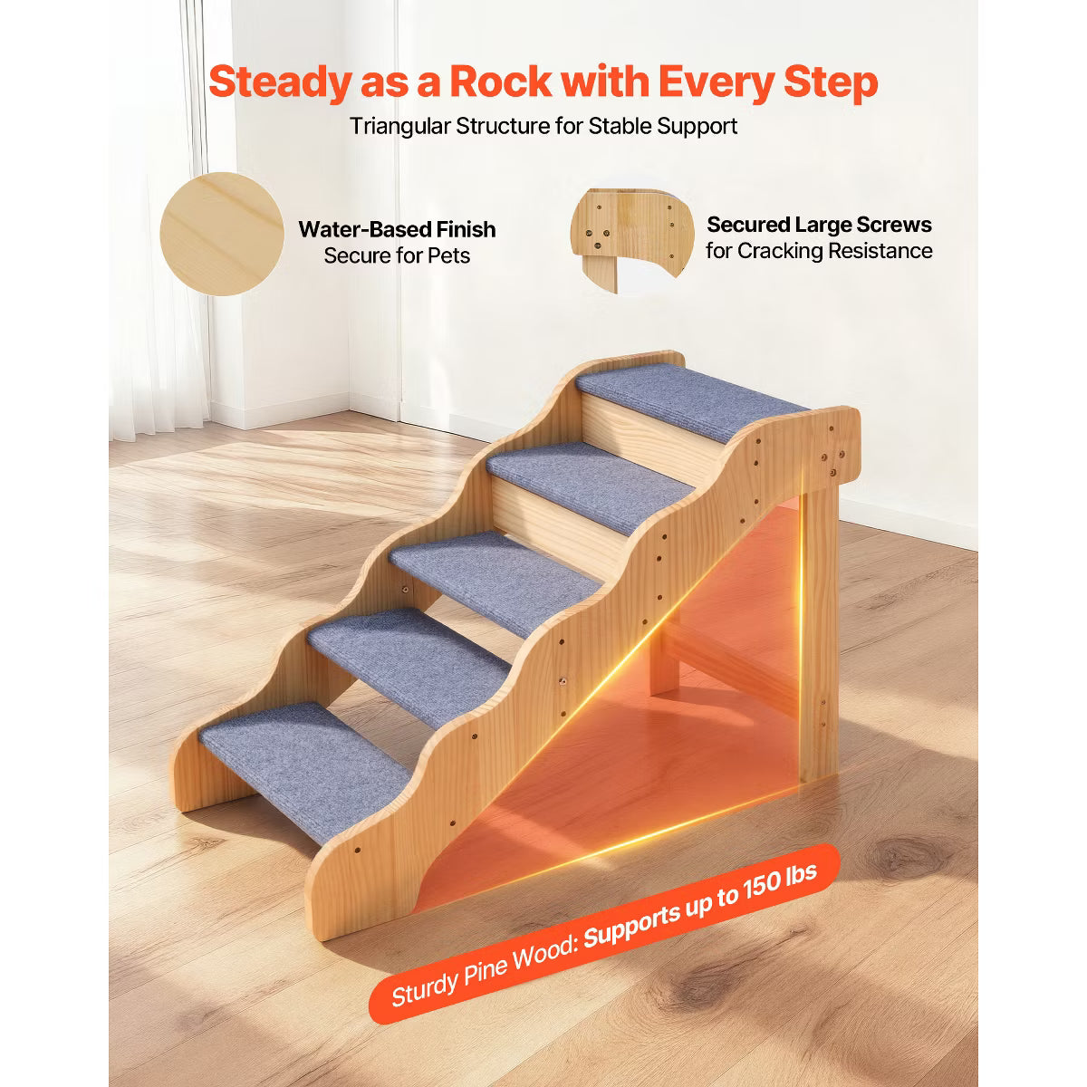 5-Step Dog Stairs for High Beds, Sofa & Cars