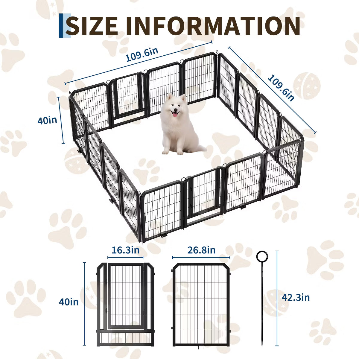 16 Panel Metal Dog Playpen – Portable Exercise Pen with Gate