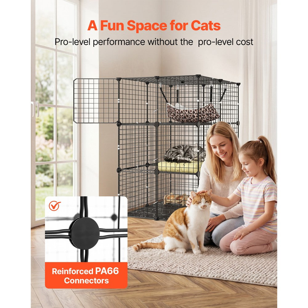 Dimensions of the VEVOR black 3-tier modular cat cage