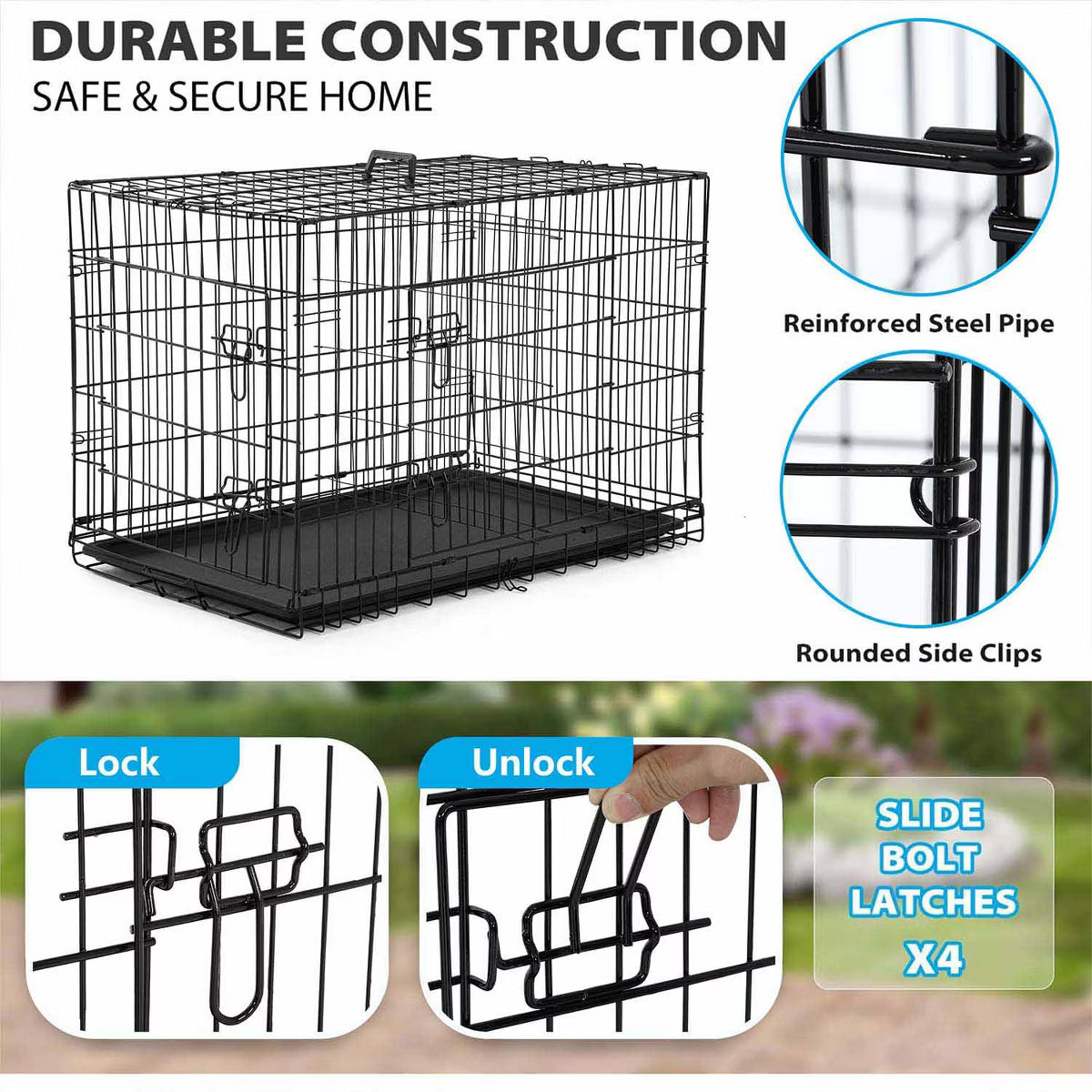 42 Inch Dog Crates for Large Dogs Folding Metal Wire Crates Dog Kennels Pet Dog Cage Crate with Double-Door
