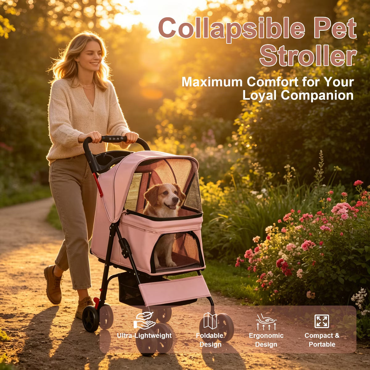 Pet Stroller for Small Dogs and Cats Under 28 lbs,