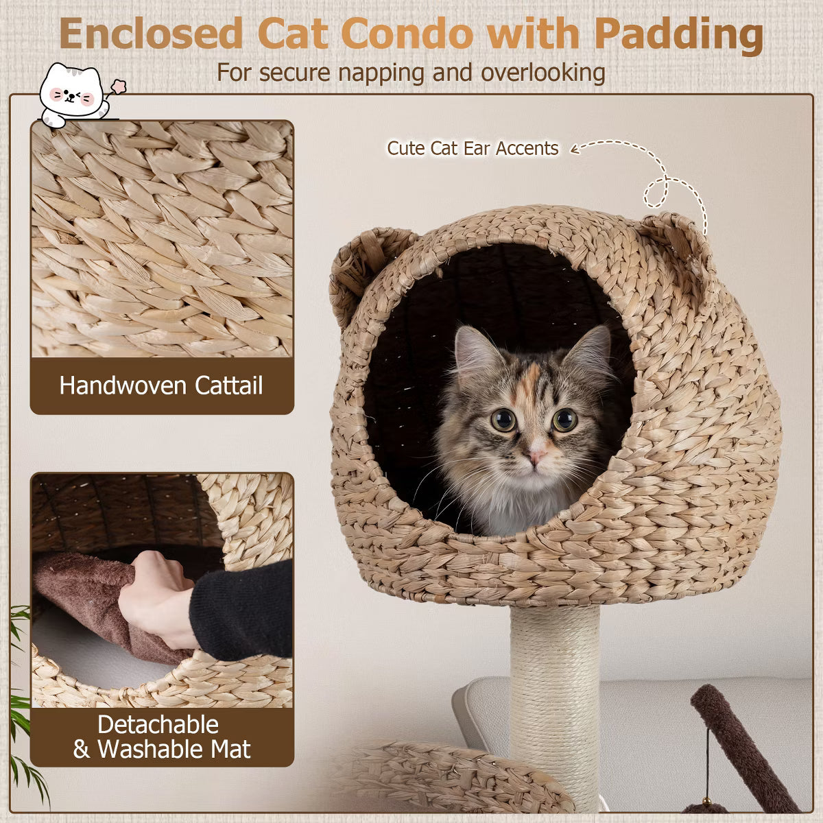 48'' Tall Cat Tree Tower Multi-Level Play Activity Center withCondo Hammock Cushion