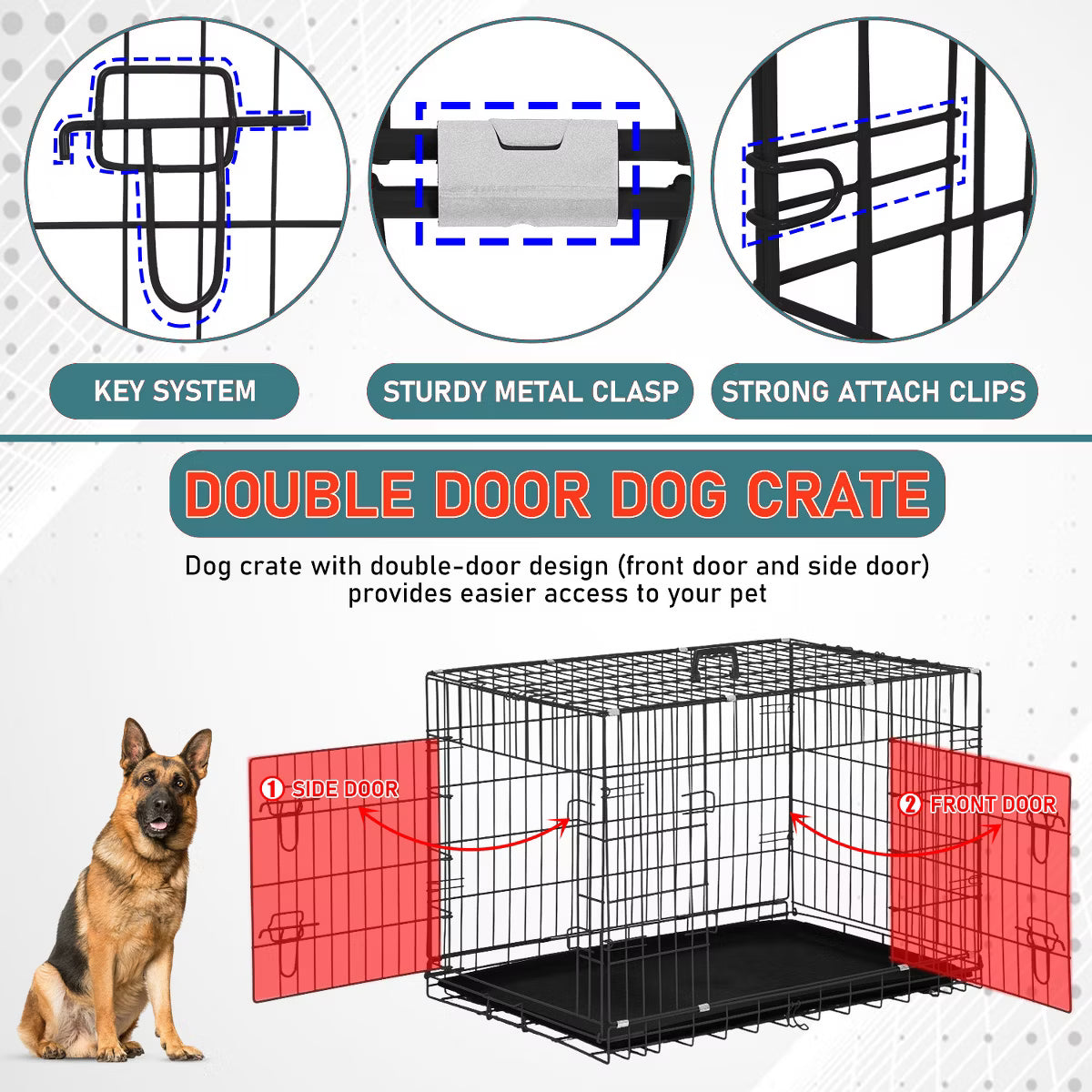 36in Dog Crates for Dogs Folding Mental Wire Crates Dog Kennels Pet Crate with Removable Tray and Handle,