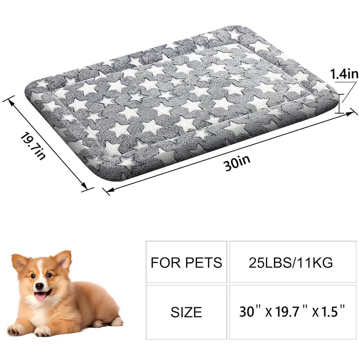 30x20 Inch Gray Washable Dog Bed - Plush Non-Slip