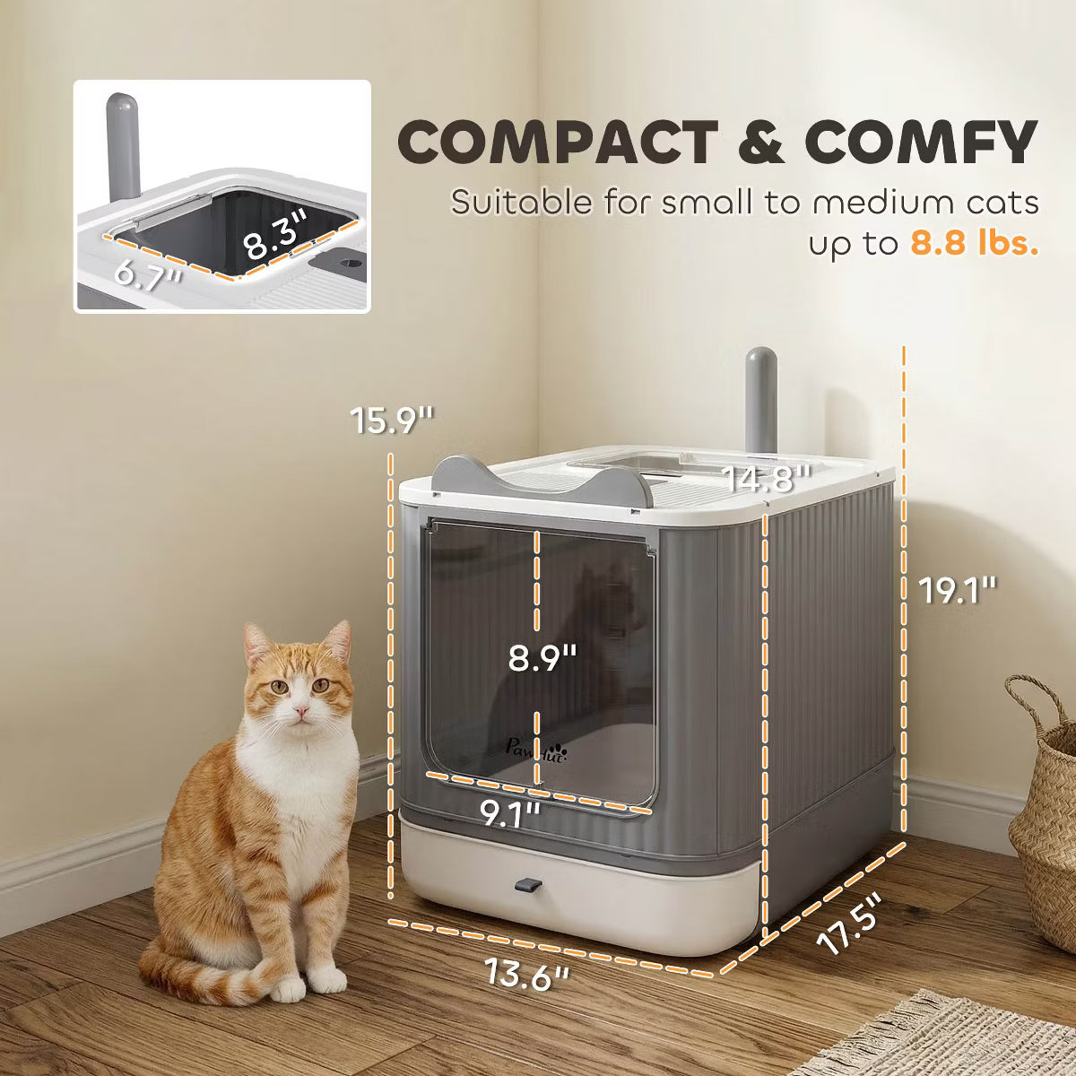Cat Litter Box with Lid, Enclosed Litter Box for Medium Cats