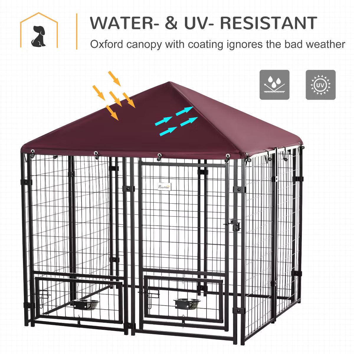 Outdoor Dog Kennel with Rotating Bowl Holders