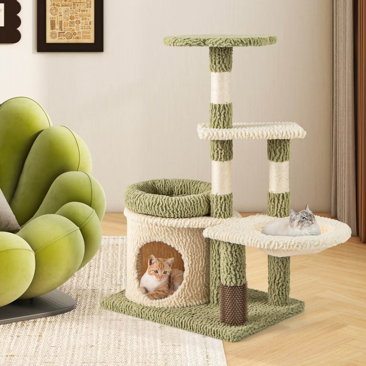 Cute Cat Tree Multi-Level Aesthetic Kitten Tower w/ Condo Indoor Cat Climbing Furniture Activity Center