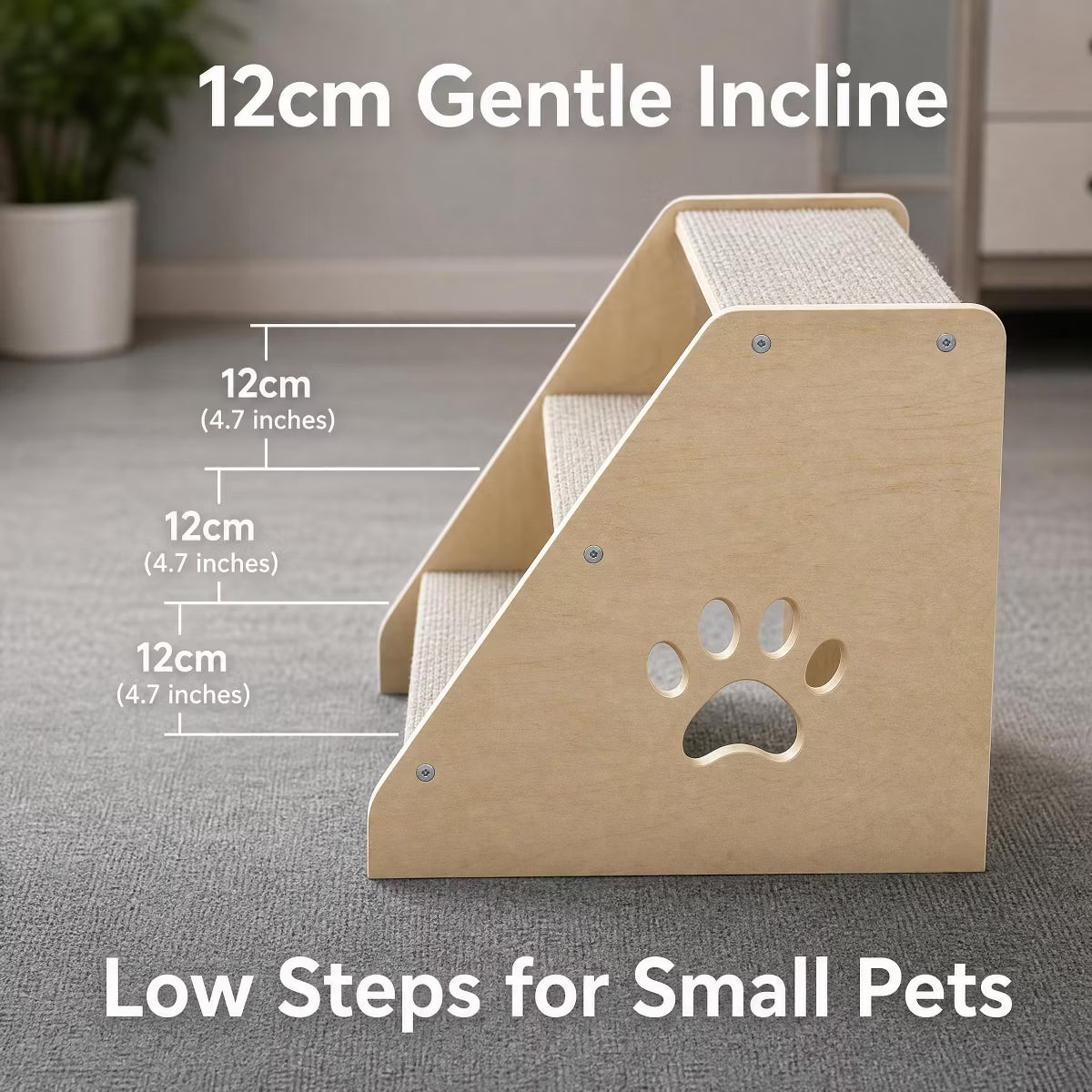 3-Step Wooden Pet Stairs for Small Dogs Cats NonSlip Steps Soft Fabric Cover – Ideal for Bed,