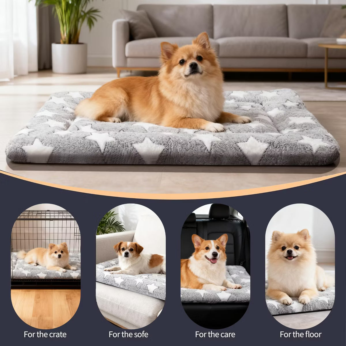 30x20 Inch Gray Washable Dog Bed - Plush Non-Slip