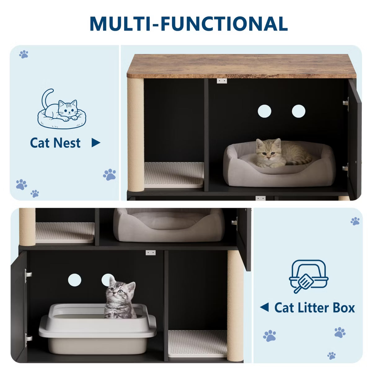Cat Litter Box Enclosure Furniture for 2 Cats, Hidden Litter Box,