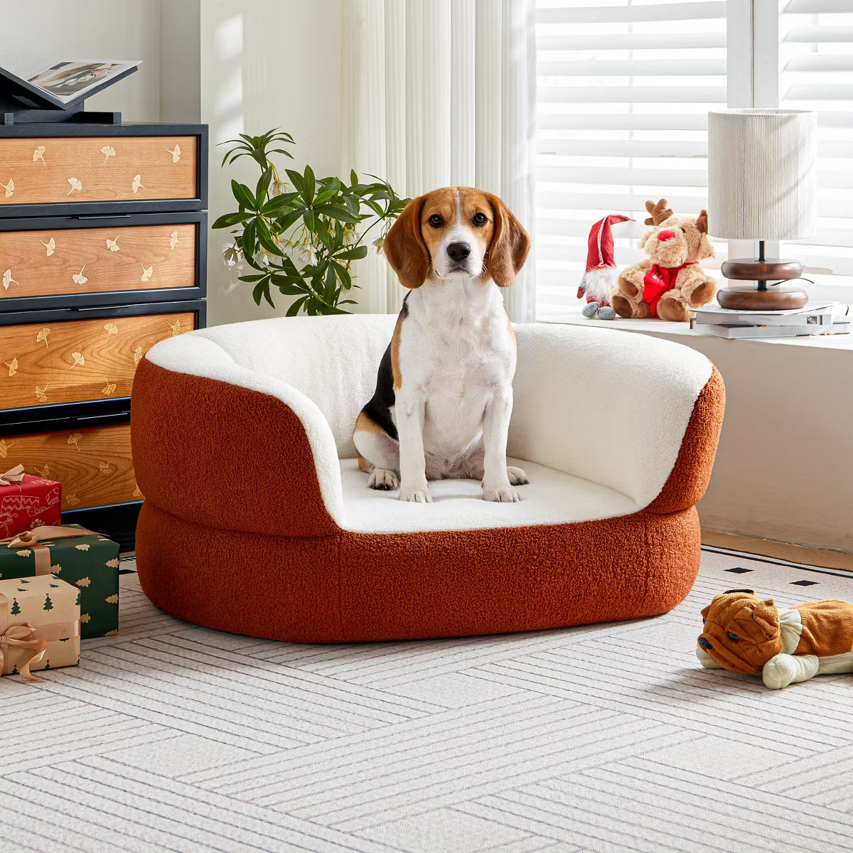 Orange Round Dog Sofa Bed No Assembly Required,