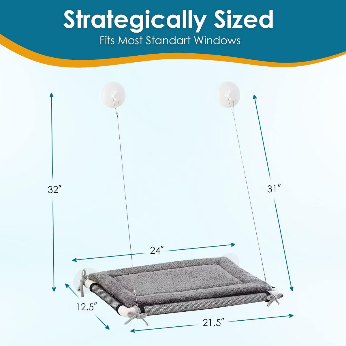 Strong Suction Cup Cat Hammock with Steel Cables