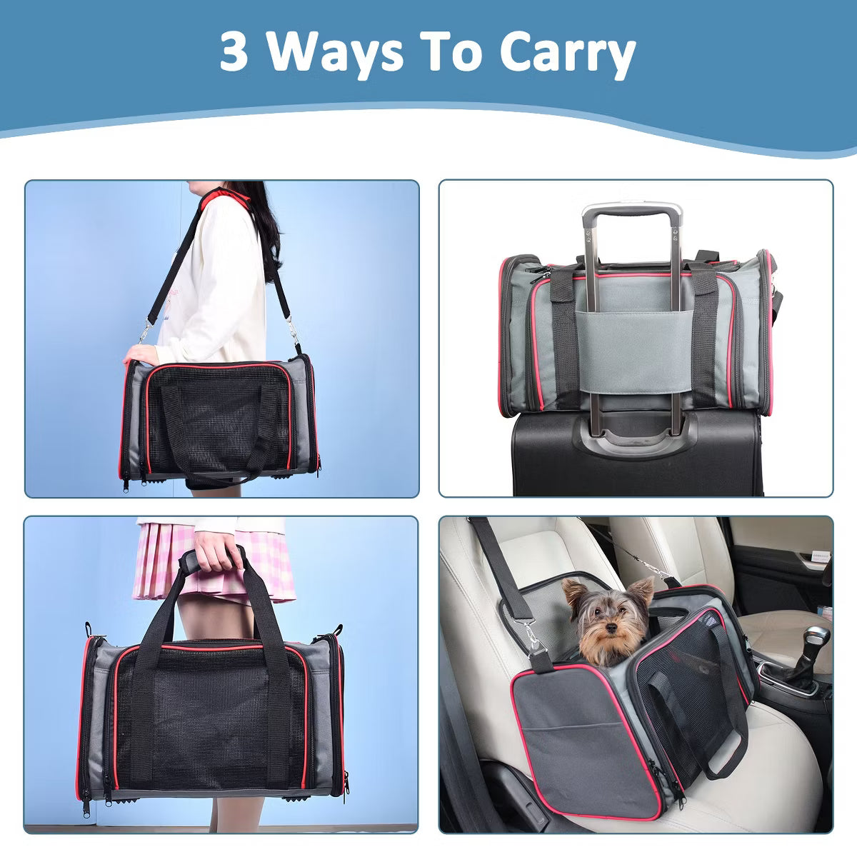 Soft-Sided Travel Small Dog & Cat Carrier Bag