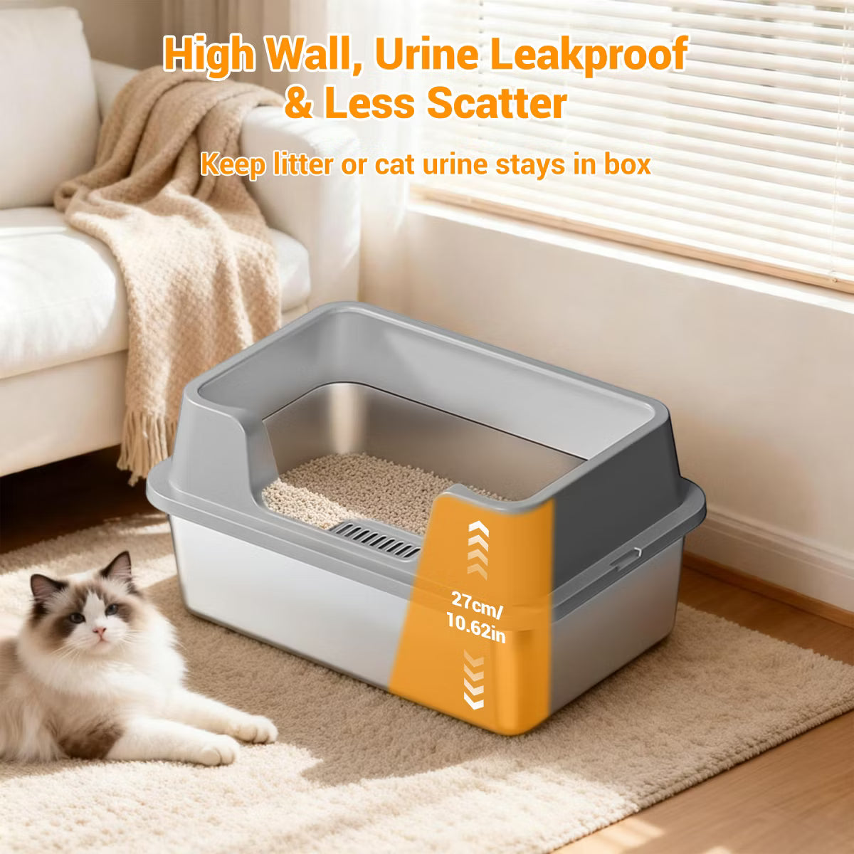 Jumbo Stainless Steel Cat Litter Box - High-Sided & Non-Stick,
