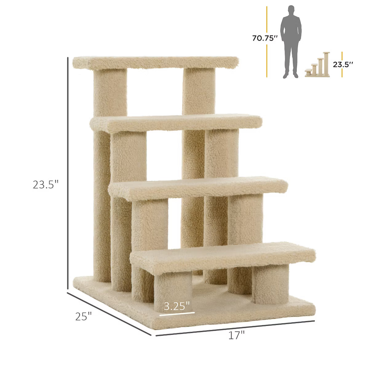 4-Step Multi-Level Carpeted Cat Scratching Post Pet Stairs,