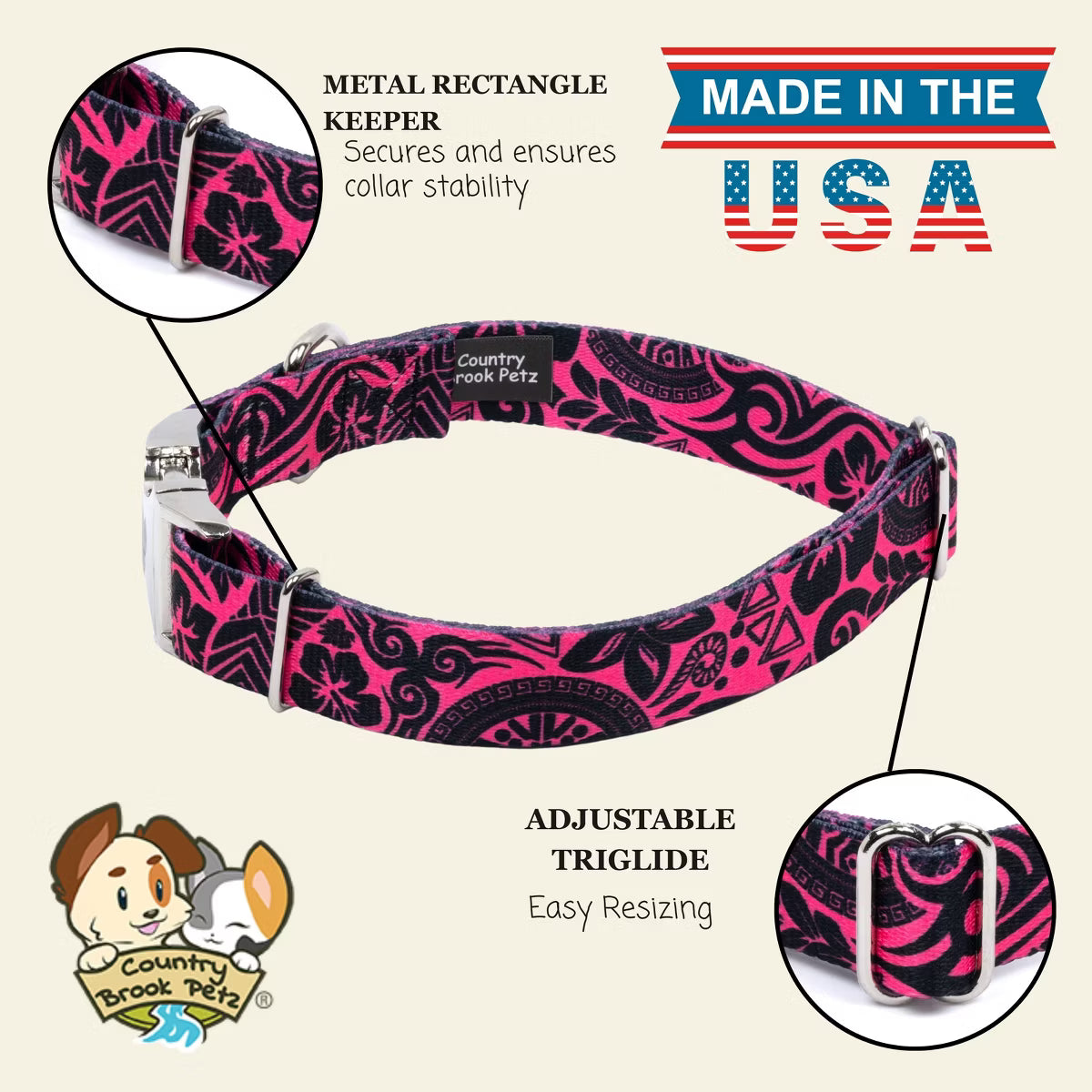 Premium Pink Polynesian Dog Collar (1 Inch, Large)