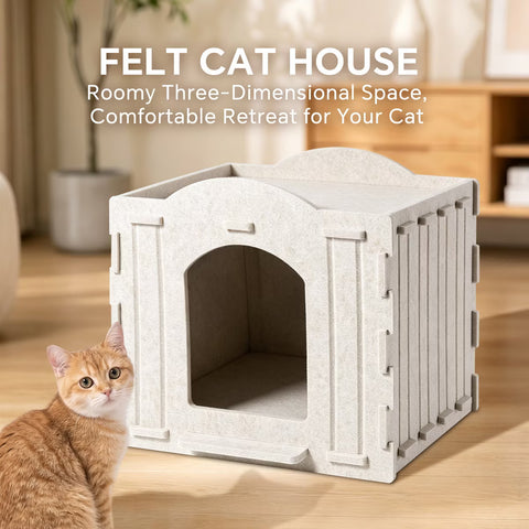 Foldable Felt Cat Cave Bed with Hanging Ball