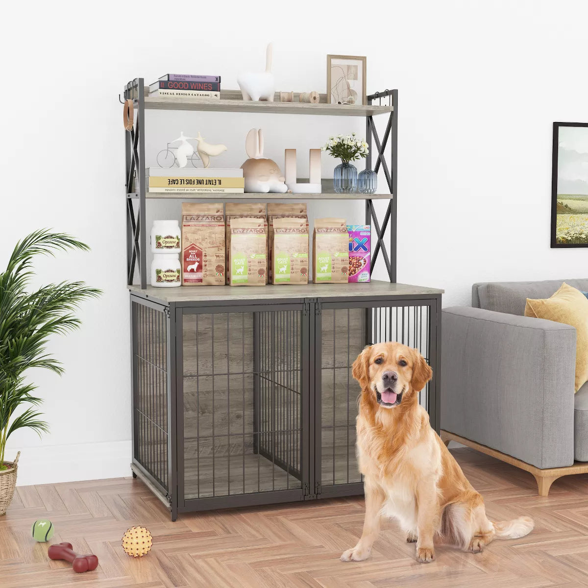 42.5 Inch Dog Crate with Storage Shelves