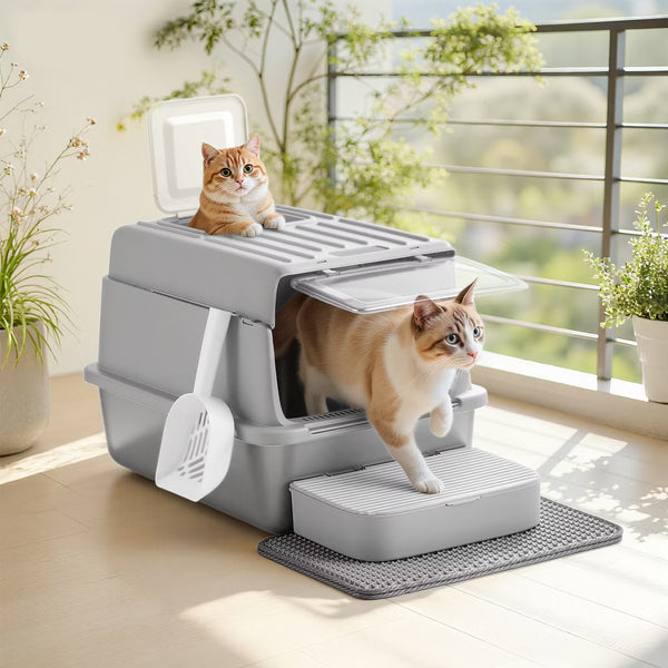 Stainless Steel Cat Litter Box with Flip Lid, Covered Metal Litter Box
