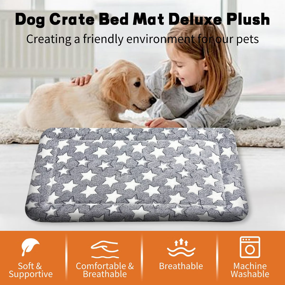 30x20 Inch Gray Washable Dog Bed - Plush Non-Slip